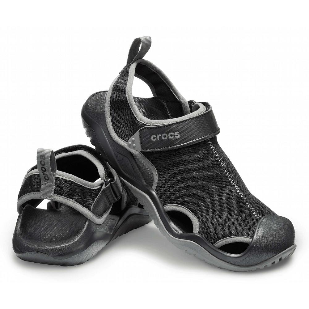 Black Men's Crocs Swiftwater™ Mesh Deck Sandal Shoes | NZ 0655TCEV
